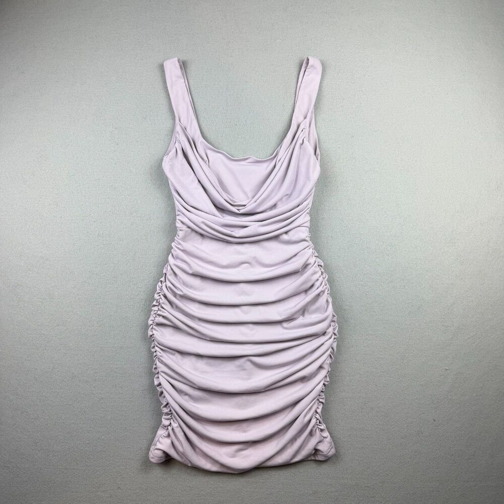 Selfie Leslie Womens S Lavender Cowl Neck Ruched Bodycon Mini Dress Draped